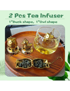 Infusores de Té Qivievsa 2 Pcs en Forma de Pato y Búho Oro 2