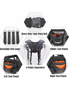 Cinturón de herramientas WELKINLAND con tirantes 22 bolsillos 2