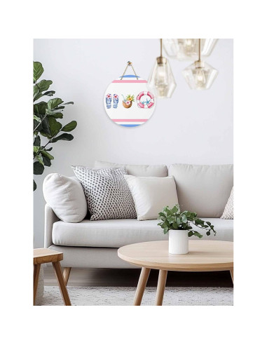 Cartel de Bienvenida de Madera Funnywall88 25.4 cm Rosa Cielo