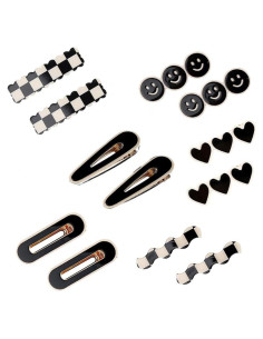 12 Clips para el Cabello Geométricos Besaleck - Blanco y Negro