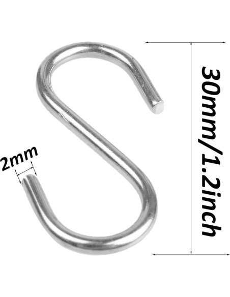 48 Ganchos en S de Acero Inoxidable 304 30mm AUXBC 48 Ganchos en S de Acero Inoxidable 304 30mm AUXBC