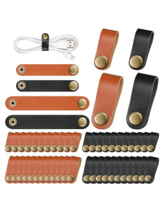 52 Piezas Organizador de Cables Weewooday Cuero PU Negro Marrón