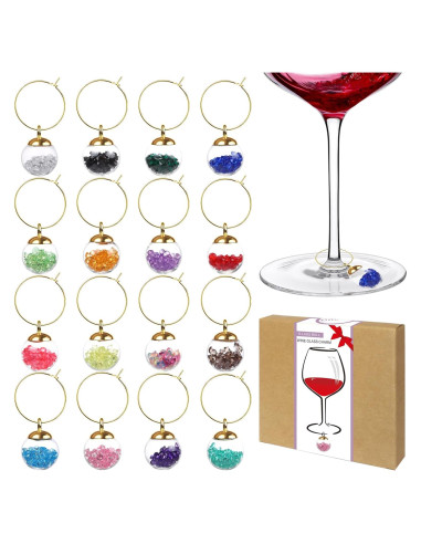 Marcadores de Copas de Vino de Vidrio - 16 Encantos de Joyería