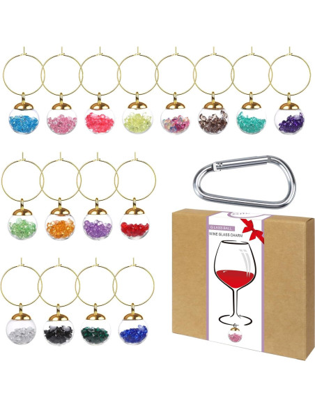 Marcadores de Copas de Vino de Vidrio - 16 Encantos de Joyería