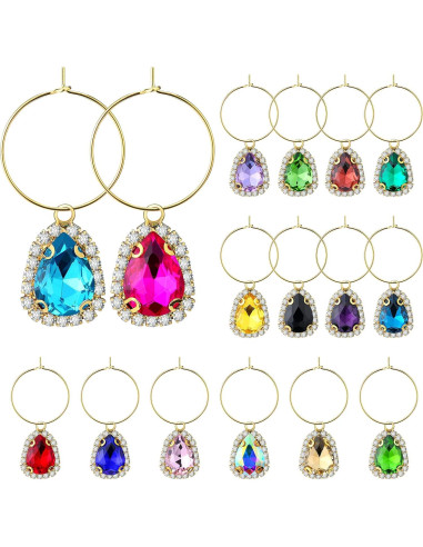 Marcadores de Copas de Vino de Vidrio - 16 Encantos de Joyería