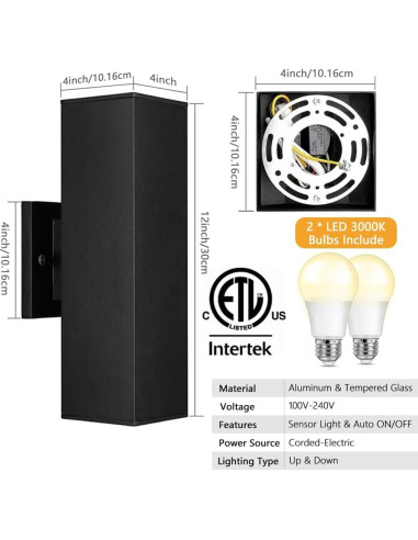 Lámpara de Pared Exterior SHIMR Dusk to Dawn 30cm Negra