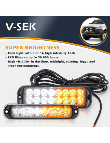 Kit de luces estroboscópicas LED V-SEK 8 piezas ámbar y blanco