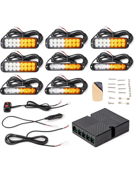 Kit de luces estroboscópicas LED V-SEK 8 piezas ámbar y blanco