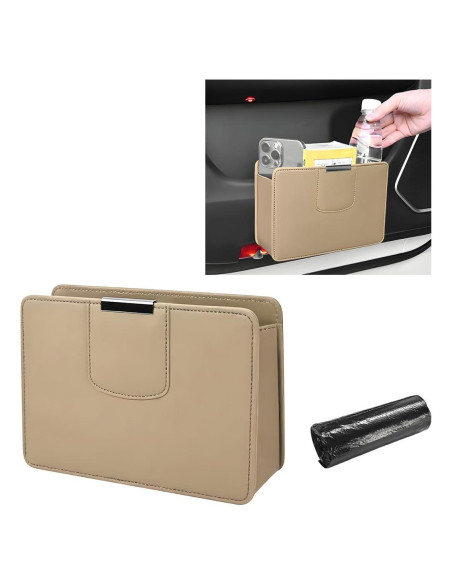 Basurero de Coche FSTURIOS Plegable de Cuero Beige Impermeable