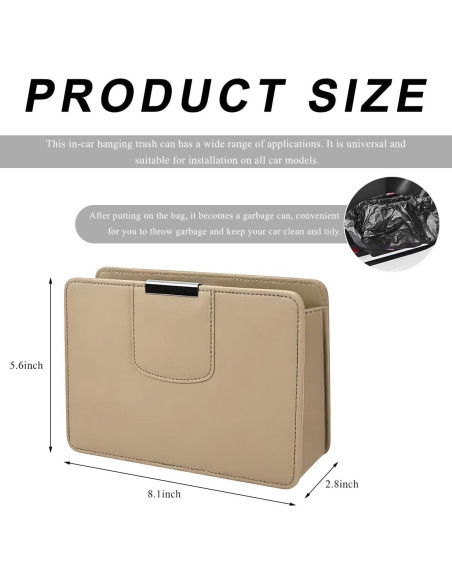 Basurero de Coche FSTURIOS Plegable de Cuero Beige Impermeable