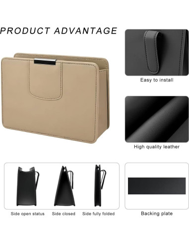 Basurero de Coche FSTURIOS Plegable de Cuero Beige Impermeable