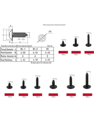 Kit de Tornillos Autoperforantes LBY 900pcs M2.3 M2.6 M3 Negro