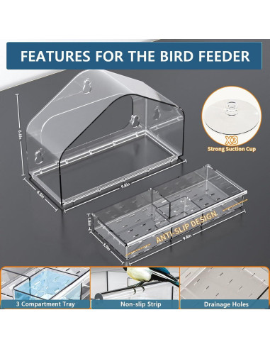 Alimentador de Aves para Ventana SIGOWING Acrílico 25.4x17.8 cm