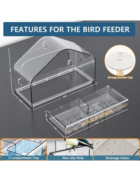 Alimentador de Aves para Ventana SIGOWING Acrílico 25.4x17.8 cm