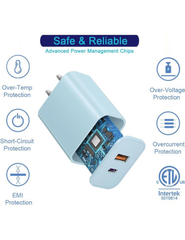 Cargador de Pared USB C 20W Doble Puerto 3Pack Azul