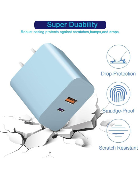 Cargador de Pared USB C 20W Doble Puerto 3Pack Azul