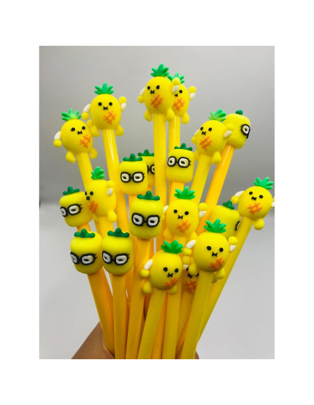 30 Bolígrafos Gel Kawaii Finpletai Piña 0.5mm Tinta Negra