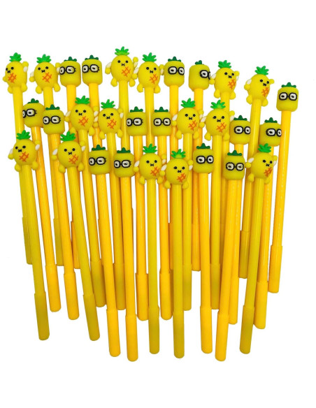 30 Bolígrafos Gel Kawaii Finpletai Piña 0.5mm Tinta Negra