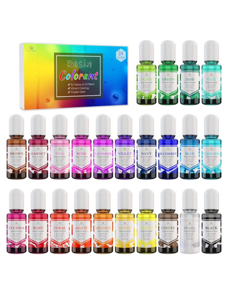 24 Colorantes Epóxicos DecorRom 10ml - Tinte Transparente para Resina