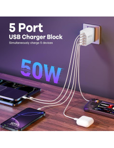 Cargador USB C Rápido 50W 5 Puertos Blanco - 2 Pack 2