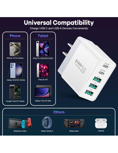 Cargador USB C Rápido 50W 5 Puertos Blanco - 2 Pack