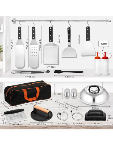 Juego de Accesorios de BBQ Leonyo 25 Piezas Acero Inoxidable