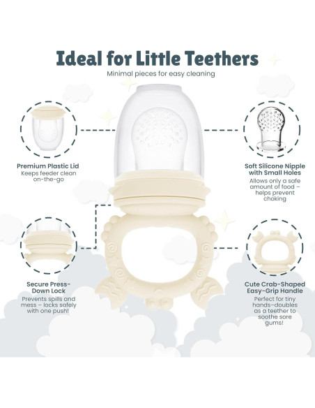 Conjunto Alimentador de Frutas Bebés + Babero Silicona Beige
