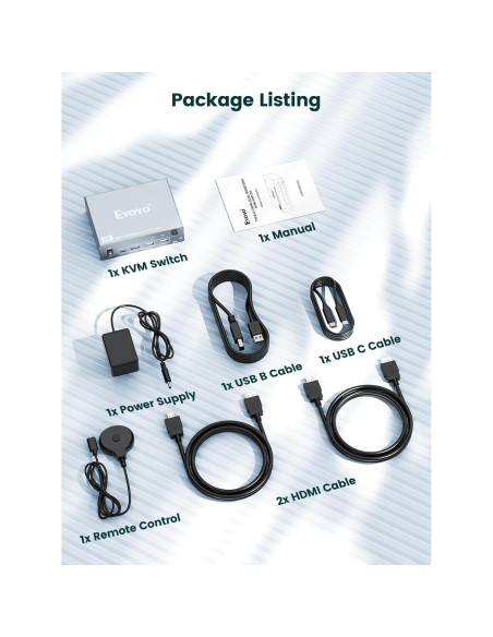 Conmutador KVM 2 Monitores 4K HDMI USB-C Eyoyo