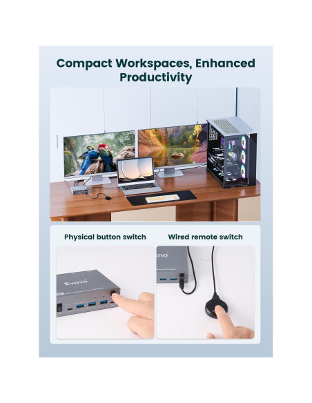 Conmutador KVM 2 Monitores 4K HDMI USB-C Eyoyo