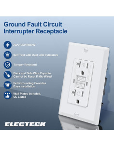 ELECTECK Salidas GFCI 20 Amperios Paquete de 5 con Placa 2