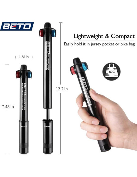 Bomba de bicicleta Beto CO2 y manual, 80g, cabezal doble