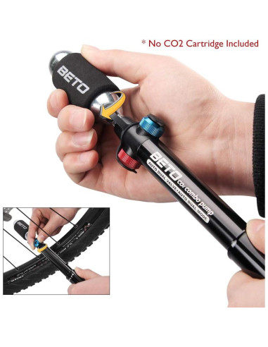 Bomba de bicicleta Beto CO2 y manual, 80g, cabezal doble