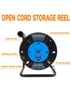 Carrete de Almacenamiento de Cable 4 Salidas GREATIDE 10A Azul 2