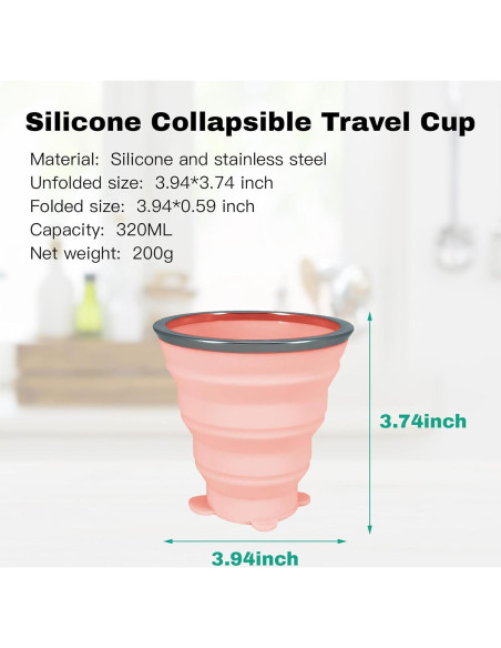 Set de 4 Tazas Plegables de Silicona 320ml Lacabin