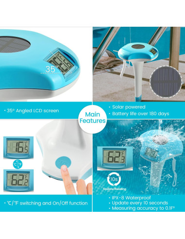 Termómetro Digital Solar Circrane para Piscina y Spa IPX-8