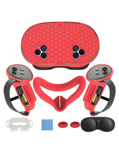 Conjunto de Cubiertas de Silicona MTomatoVR para Quest 3s - Panal Rojo