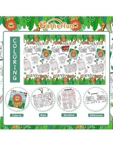 Mantel de Papel para Colorear Gatherfun Safari 2 Piezas 137x224 cm