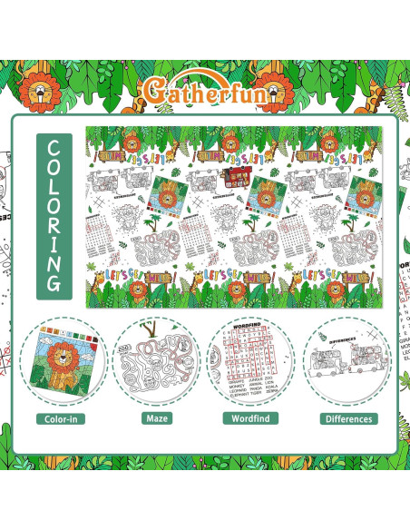 Mantel de Papel para Colorear Gatherfun Safari 2 Piezas 137x224 cm