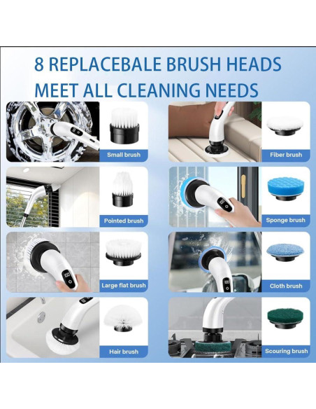 Limpiador Eléctrico Giratorio RJHVS con 8 Cepillos Reemplazables