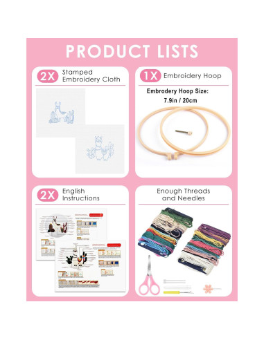 Kit de Bordado TINDTOP para Principiantes - 2 Telas, Aro y Herramientas