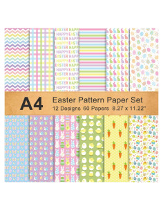 Papel de Patrón de Pascua Whaline A4 60 Hojas 12 Diseños