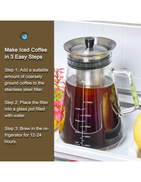 Cafetera Cold Brew Aquach 34 Oz Vidrio Borosilicato Apta Lavavajillas