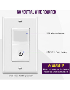 Interruptor de Luz con Sensor de Movimiento Enerlites HMOS-J-W 500W 2