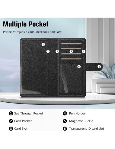 Cubierta de Chequera FINTIE con Bloqueo RFID - Negro