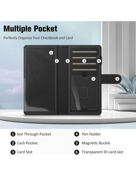 Cubierta de Chequera FINTIE con Bloqueo RFID - Negro