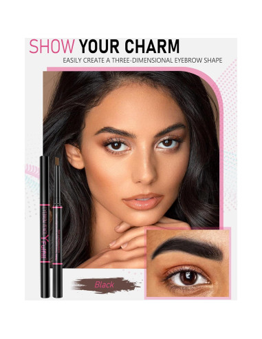 Lápiz de Cejas Impermeable Yfulfill Negro 0.5mm Doble Extremo