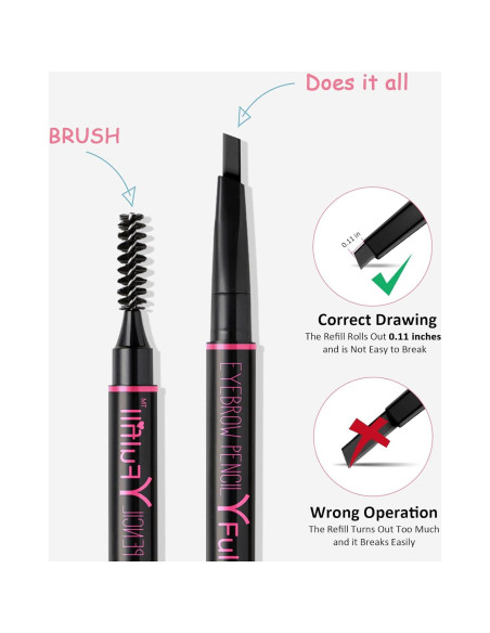 Lápiz de Cejas Impermeable Yfulfill Negro 0.5mm Doble Extremo Lápiz de Cejas Impermeable Yfulfill Negro 0.5mm Doble Extremo