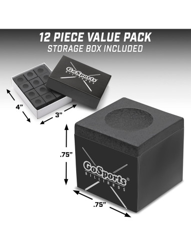 Cubo de Tiza para Taco de Billar GoSports Premium 12 Pack - Negro