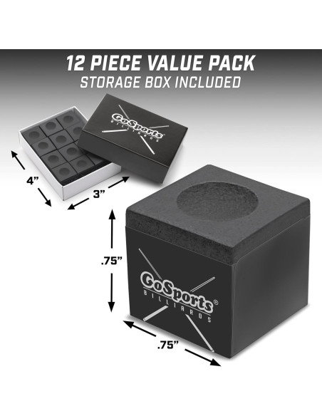 Cubo de Tiza para Taco de Billar GoSports Premium 12 Pack - Negro