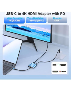 Adaptador USB C a HDMI 2-en-1 Closs 4K con Carga PD 100W 2